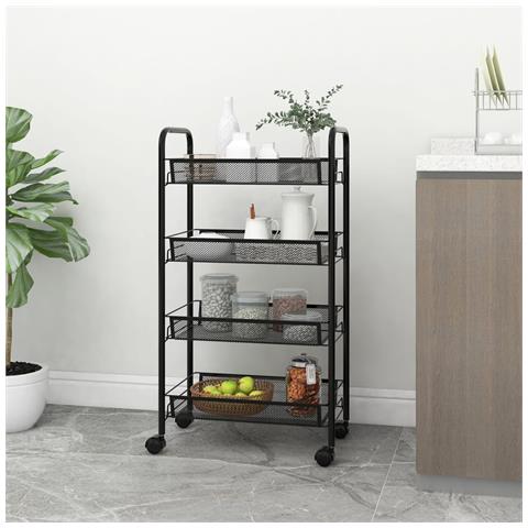 Carrello Da Cucina Con 4 Ripiani Nero 46x26x64 Cm In Ferro - Foto 9
