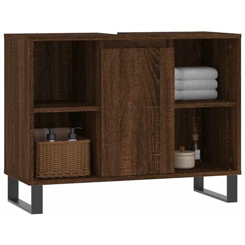 Armadietto Bagno Rovere Marrone 80x33x60cm In Legno Multistrato - Foto 2