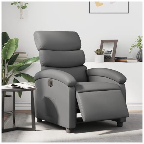 Poltrona Reclinabile Elettrica Grigia In Similpelle - Foto 1
