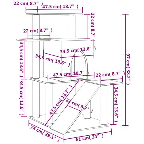 Albero Per Gatti Con Tiragraffi In Sisal Grigio Chiaro 97 Cm - Foto 7