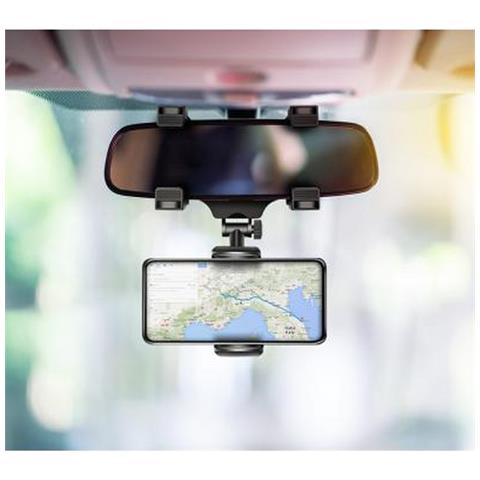 Supporto Auto Per Smartphone Regolabile Su Retrovisore Rotante 360°, Nero - Foto 4