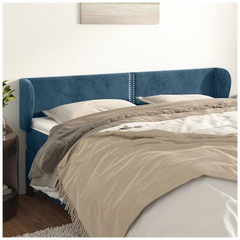 Testiera Ad Orecchio Blu Scuro 183x23x78/88 Cm In Velluto - Foto 1
