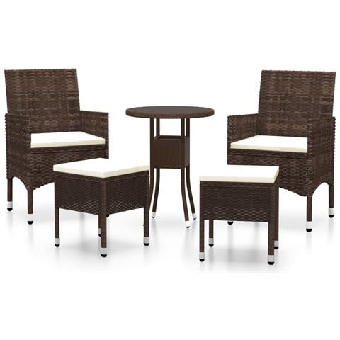 Set Divani Da Giardino 5 Pz In Polyrattan Marrone - Foto 2