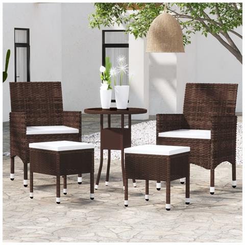 Set Divani Da Giardino 5 Pz In Polyrattan Marrone - Foto 1