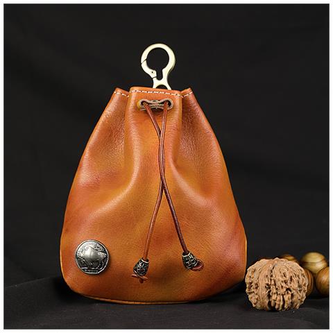 Astuccio Con Coulisse In Vera Pelle, Portamonete Vintage, Organizer Per Cuffie/chiavi - Foto 2
