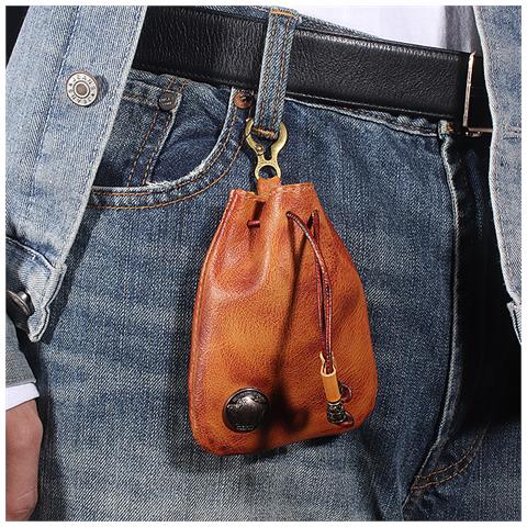 Astuccio Con Coulisse In Vera Pelle, Portamonete Vintage, Organizer Per Cuffie/chiavi - Foto 5