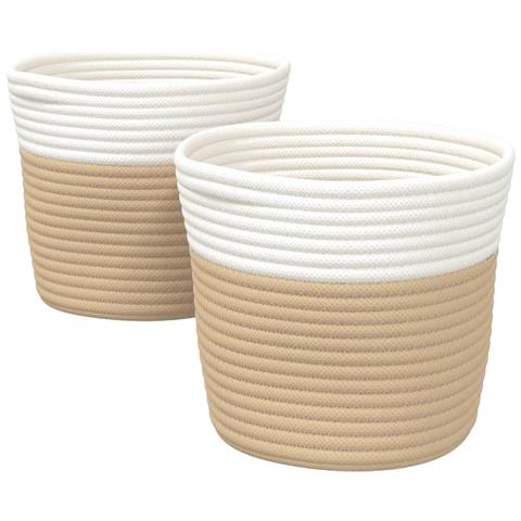 Cestini Portaoggetti 2pz Beige E Bianco 24x18 Cm In Cotone - Foto 2