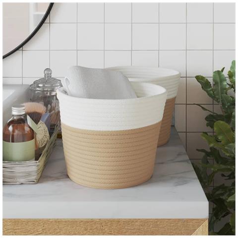 Cestini Portaoggetti 2pz Beige E Bianco 24x18 Cm In Cotone - Foto 3
