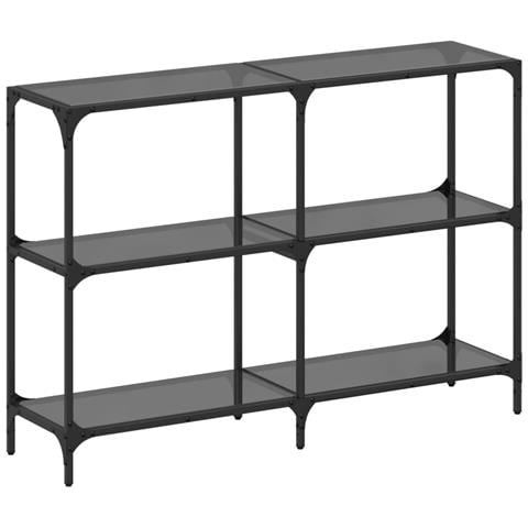 Tavolino Consolle Con Piano In Vetro Nero 118,5x30x81cm Acciaio - Foto 2