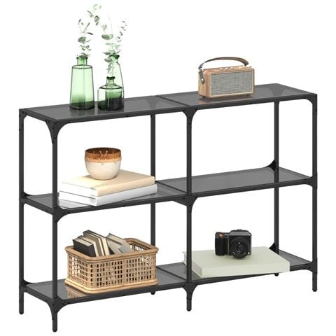 Tavolino Consolle Con Piano In Vetro Nero 118,5x30x81cm Acciaio - Foto 3