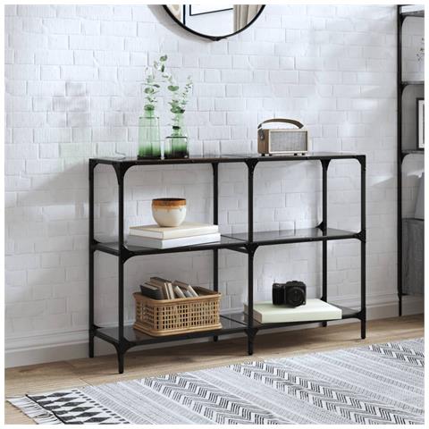Tavolino Consolle Con Piano In Vetro Nero 118,5x30x81cm Acciaio - Foto 1