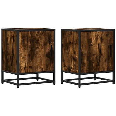 Comodini Rovere Fumo 2 Pz 40x31x50 Cm Legno Multistrato Metallo - Foto 2
