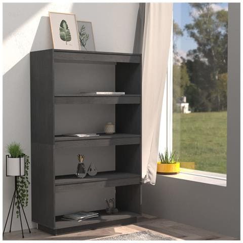 Libreria /divisorio Grigio 80x35x135 Cm Legno Massello Di Pino - Foto 2