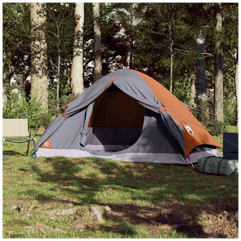 Tenda da Campeggio a Cupola 4 Persone Grigio e Arancione - Foto 2