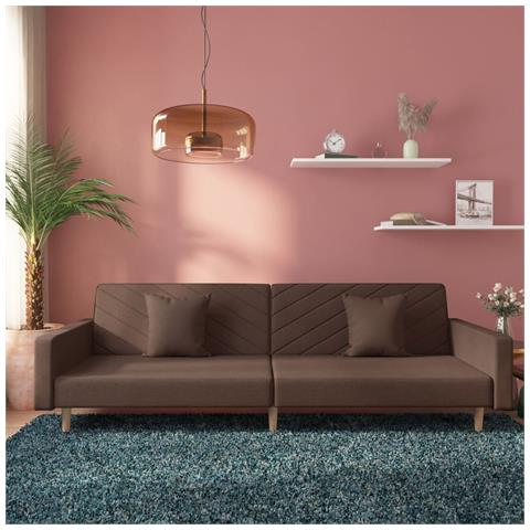 Divano Letto a 2 Posti con 2 Cuscini Tortora in Tessuto - Foto 2