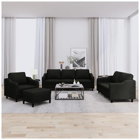 Set di Divani 4 pz con Cuscini Nero in Tessuto - Foto 2