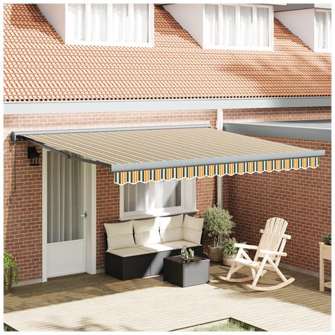 Tenda Retrattile Manuale  con LED Verde e Bianco 400x350 cm, Tessuto di Sostituzione per Tenda  per Telaio 4x3.5 m Verde e Bianco - Foto 2