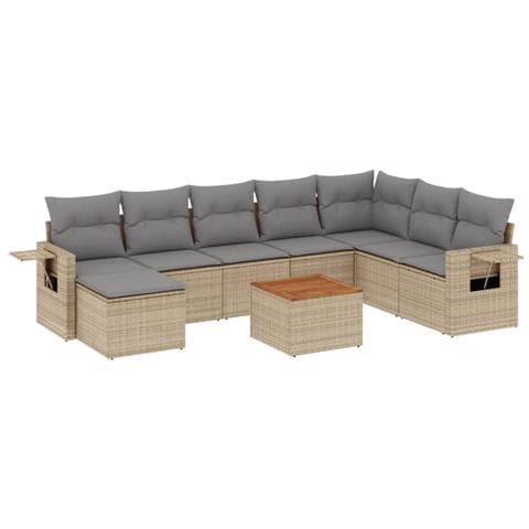 Set Divano da Giardino 9 pz con Cuscini Beige in Polyrattan - Foto 1