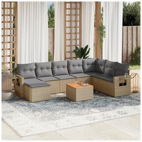 Set Divano da Giardino 9 pz con Cuscini Beige in Polyrattan - Foto 2