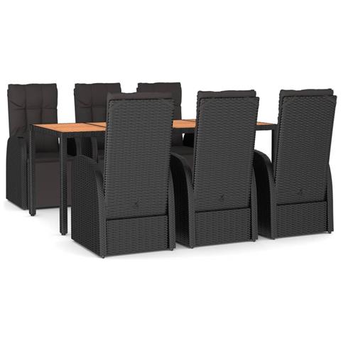 Set Pranzo Giardino 7pz Nero Polyrattan e Legno Massello Acacia - Foto 1