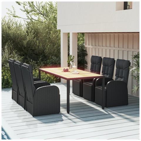 Set Pranzo Giardino 7pz Nero Polyrattan e Legno Massello Acacia - Foto 2