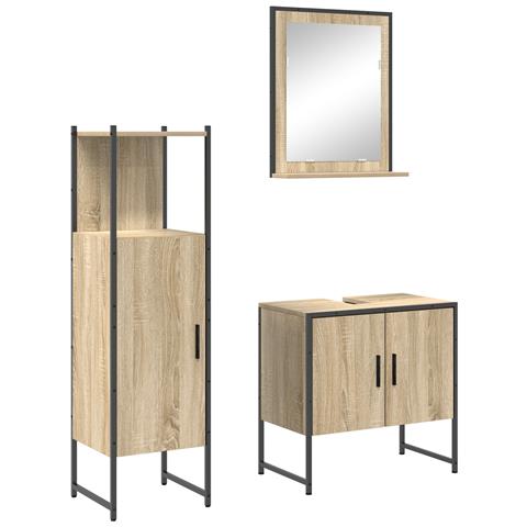 Set di Mobili per Bagno 3 Pezzi in Legno Ingegnerizzato Sonoma Oak, Specchio da Bagno  con Mensola Sonoma Oak 50x12x60 cm Legno Ingegnerizzato - Foto 1