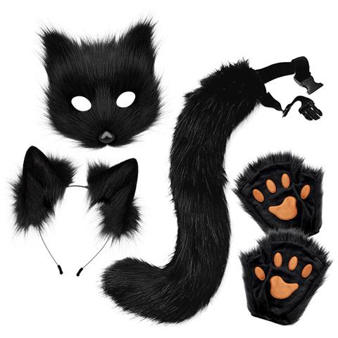 Set Maschera Volpe Di Peluche Per Halloween - Accessori Costume 4 Pezzi - Foto 1
