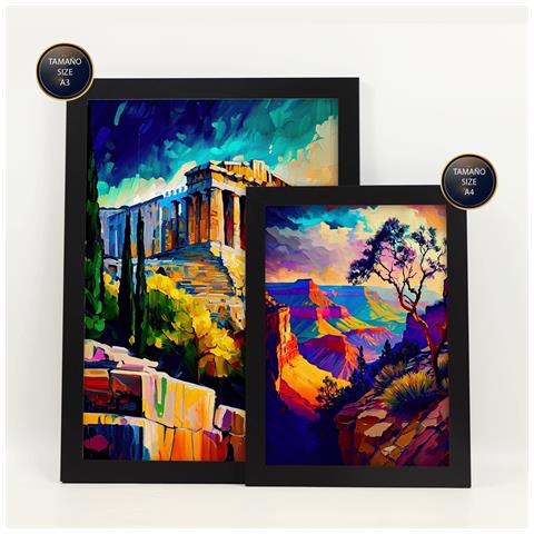 Set Di 6 Stampe Illustrazioni Estetiche In Stile Pittura Ad Olio Di Monumenti E Città In Stile Fotografico A Colori A3 & A4 Senza Cornice - Foto 2