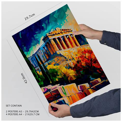 Set Di 6 Stampe Illustrazioni Estetiche In Stile Pittura Ad Olio Di Monumenti E Città In Stile Fotografico A Colori A3 & A4 Senza Cornice - Foto 4