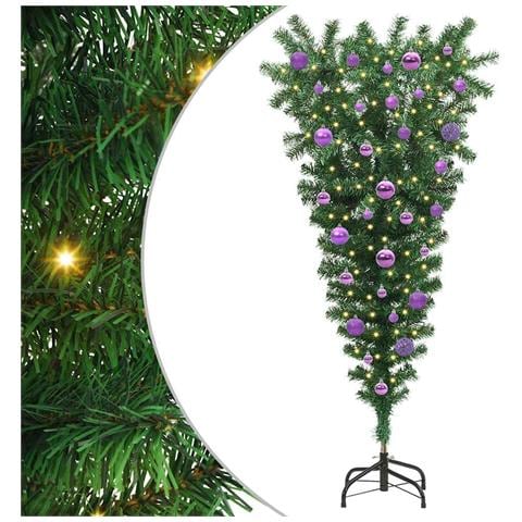 Albero di Natale artificiale preilluminato capovolto con set di palline - Foto 1