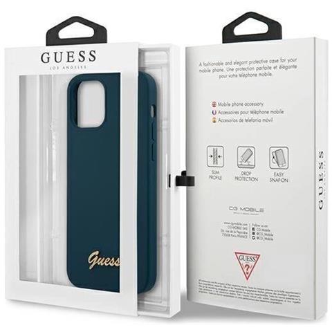 Guess Guhcp12llslmgbl Custodia Per Iphone 12 Pro Max 6,7 Blu /blu Con Logo Metallico Script - Foto 1