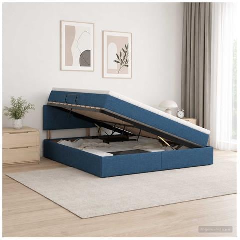 Letto con contenitore LED e materasso Blu 160 x 200 cm Tessuto - Foto 2