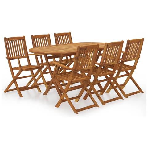 Set Da Pranzo Per Esterni 7 Pz In Legno Massello Di Acacia - Foto 1