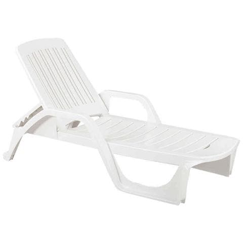 Lettino Da Giardino Impilabile In Plastica Bianco 190x71x46 H - Foto 1