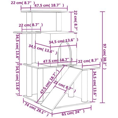 Albero Per Gatti Con Tiragraffi In Sisal Grigio Scuro 97 Cm - Foto 6