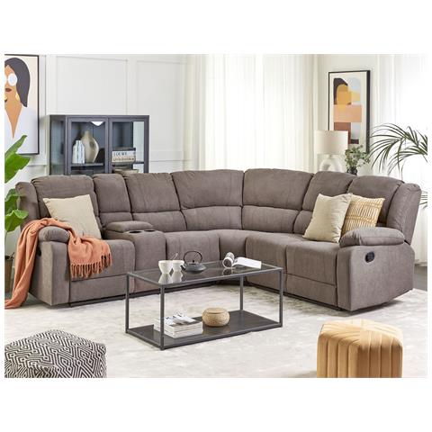 Divano Angolare Reclinabile Manuale Tessuto Beige Rokke - Foto 1