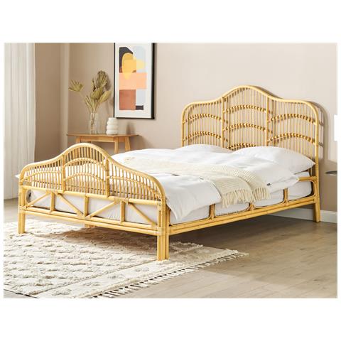 Letto Matrimoniale Rattan Color Legno Chiaro 160 X 200 Cm Domeyrot - Foto 1