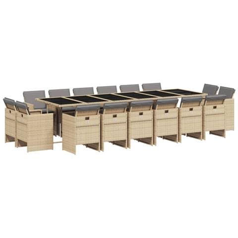 Set Pranzo Da Giardino 17 Pz Con Cuscini Beige Misto Polyrattan - Foto 1
