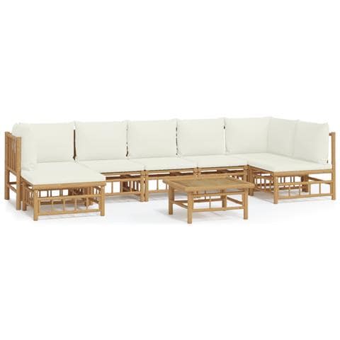 Set Salotto Da Giardino 8pz Con Cuscini Bianco Crema In Bambù - Foto 1