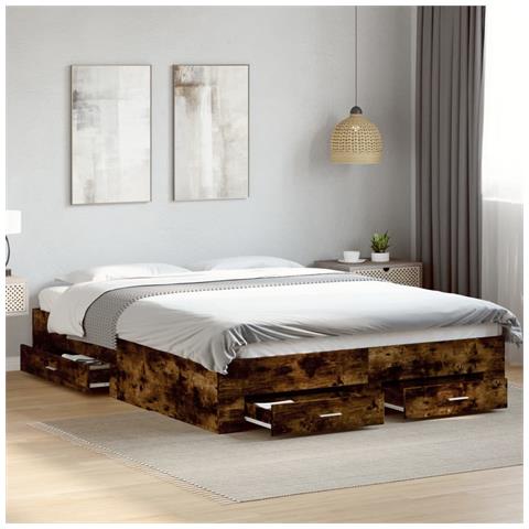 Giroletto Con Cassetti Rovere Fumo 160x200 Cm Legno Multistrato - Foto 1