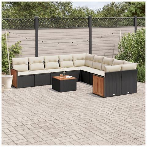 Set Divani Da Giardino 11 Pz Con Cuscini In Polyrattan Nero - Foto 1
