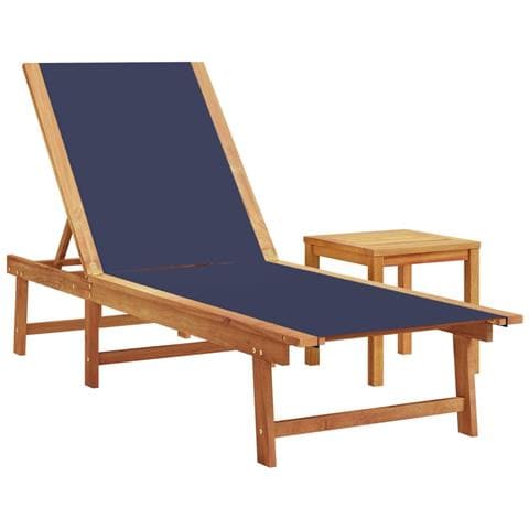 Lettino Prendisole Con Tavolo Blu Massello Acacia E Textilene - Foto 2
