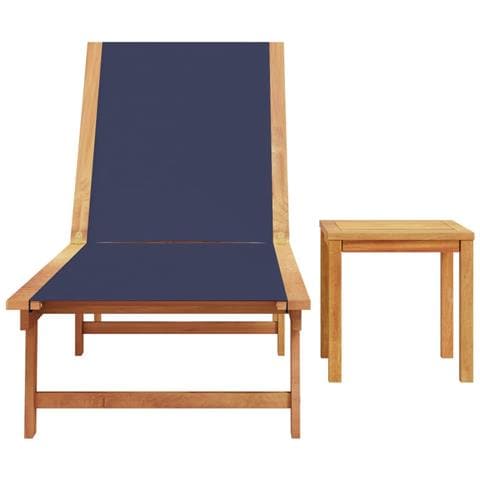 Lettino Prendisole Con Tavolo Blu Massello Acacia E Textilene - Foto 3
