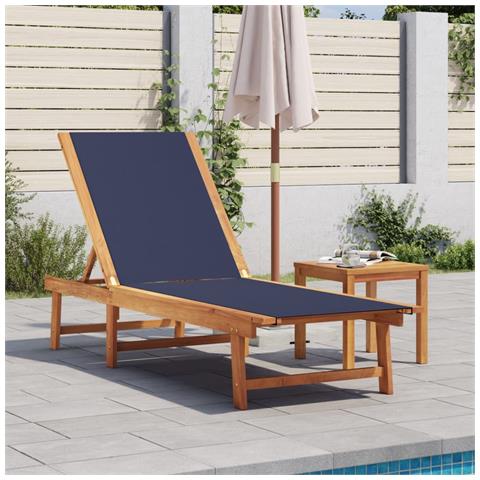 Lettino Prendisole Con Tavolo Blu Massello Acacia E Textilene - Foto 1