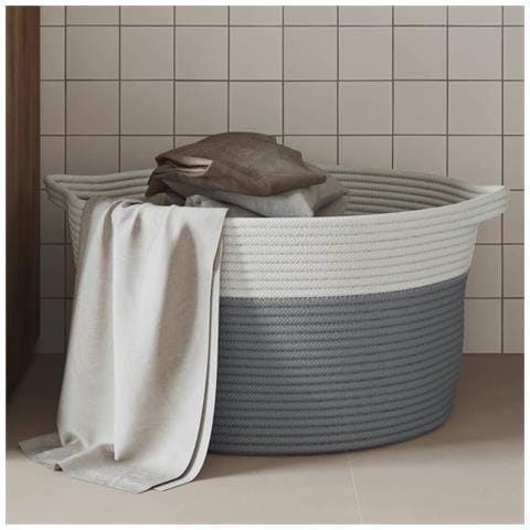 Cestino Portaoggetti Grigio E Bianco 40x25 Cm In Cotone - Foto 1