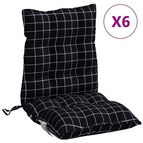 Cuscini Sedia Schienale Basso 6 Pz Quadri Nero Tessuto Oxford - Foto 2