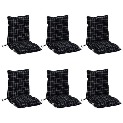 Cuscini Sedia Schienale Basso 6 Pz Quadri Nero Tessuto Oxford - Foto 3