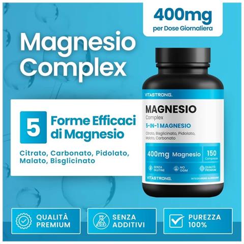Magnesio Completo 400mg - Magnesio 5 In 1 - Bisglicinato, Citrato, Pidolato, Malato, Carbonato - Antistress - Foto 2