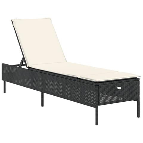 Lettino Prendisole con Cuscino Nero in Polyrattan - Foto 1