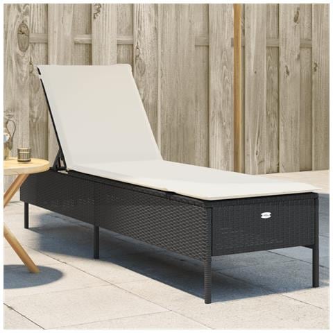 Lettino Prendisole con Cuscino Nero in Polyrattan - Foto 2